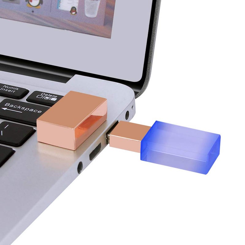 Sunffice 32GB USB 2.0 Flash Drive, FIRSTMEMORY Crystal Transparent Genuine Pen Drive LED Light Memory Stick Waterproof Wedding Gift Thumb Drives (32 GB, Crystal-Rose Gold) - Image 2
